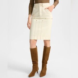 Veronica Beard Rian Denim Midi Skirt Off White Ecru Cotton Utility Skirt Sz 0